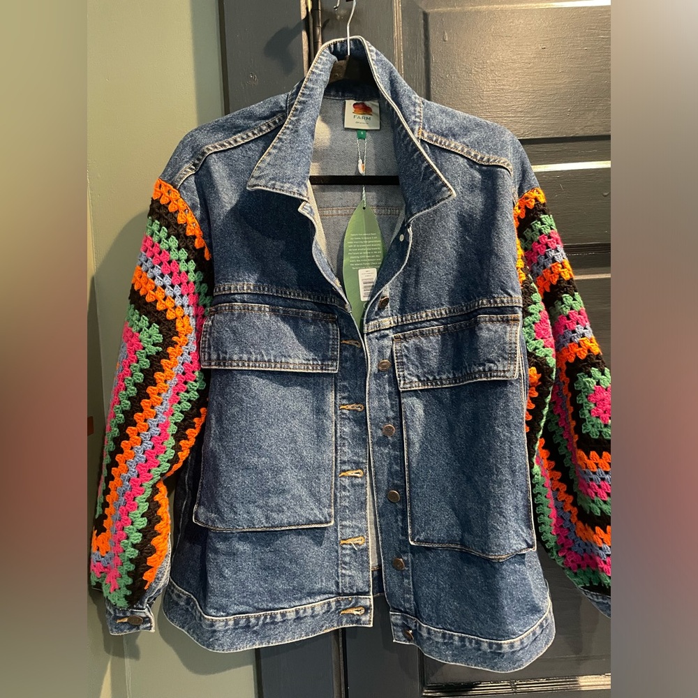 NWT Farm Rio Crochet Denim Jacket